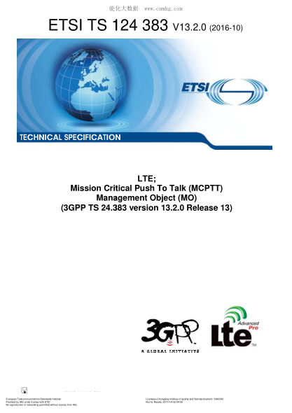 ETSI TS 124 383/3-2016  Lte;Mission Critical Push To Talk (Mcptt) Management Object (Mo) (V13.2.0;3Gpp Ts 24.383 Version 13.2.0 Release 13;Includes Diskette)