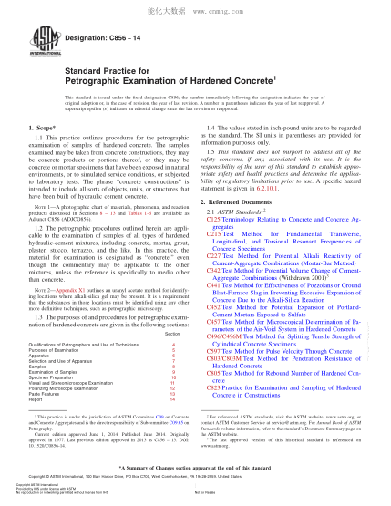 ASTM C856-2014 硬化混凝土巖相檢查規(guī)程 Standard Practice for Petrographic Examination of Hardened Concrete