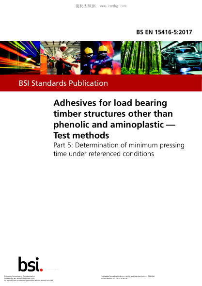 EN 15416-5-2017   Adhesives for load bearing timber structures other than phenolic and aminoplastic - Test methods - Part 5: Determination of minimum pressing time under referenced conditions