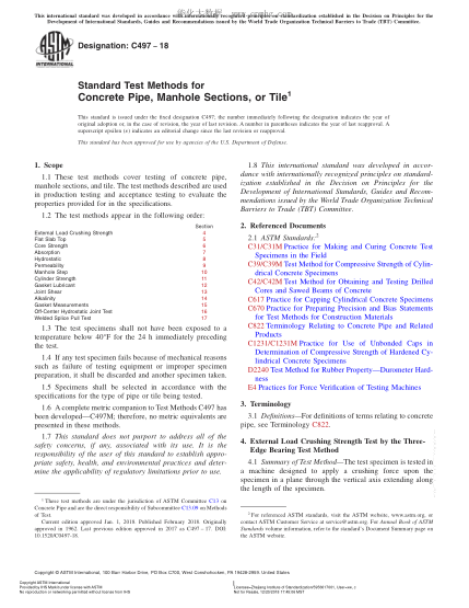 ASTM C497-2018混凝土管、人孔構(gòu)件或瓦管試驗(yàn)方法Standard Test Methods for Concrete Pipe,Manhole Sections,or Tile