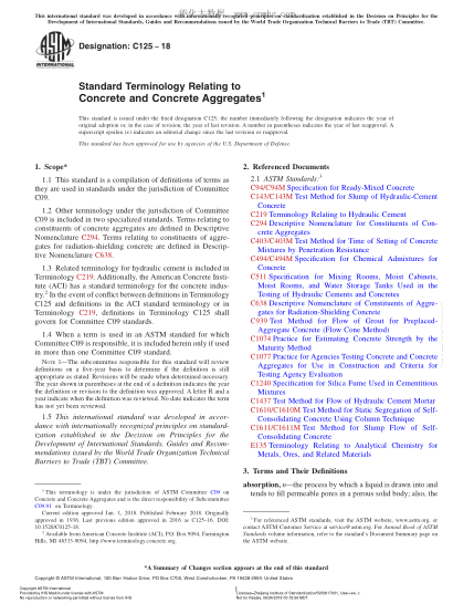 ASTM C125-2018 有關混凝土和混凝土集料的術語 Standard Terminology Relating to Concrete and Concrete Aggregates