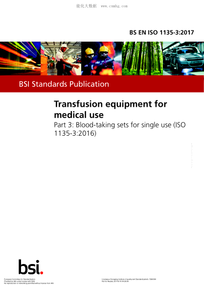 EN ISO 1135-3-2017   Transfusion equipment for medical use - Part 3: Bloodtaking sets for single use