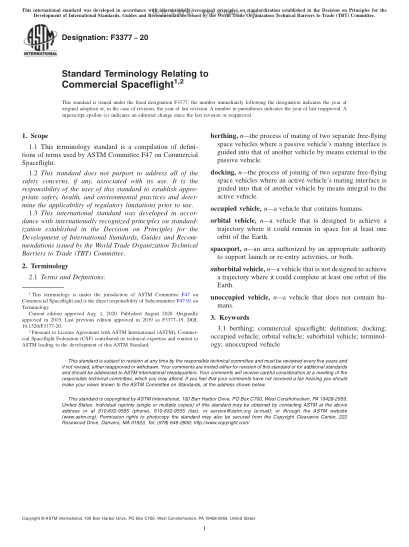 ASTM F3377-2020  Standard Terminology Relating to Commercial Spaceflight