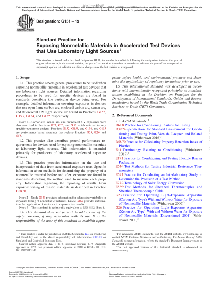 ASTM G151-2019 使用實驗室光源的加速試驗裝置中非金屬材料暴露規(guī)程 Standard Practice for Exposing Nonmetallic Materials in Accelerated Test Devices that Use Laboratory Light Sources