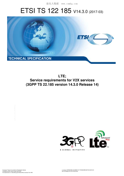 ETSI TS 122 185-2017LTE;Service requirements for V2X services (V14.3.0;3GPP TS 22.185 version 14.3.0 Release 14)