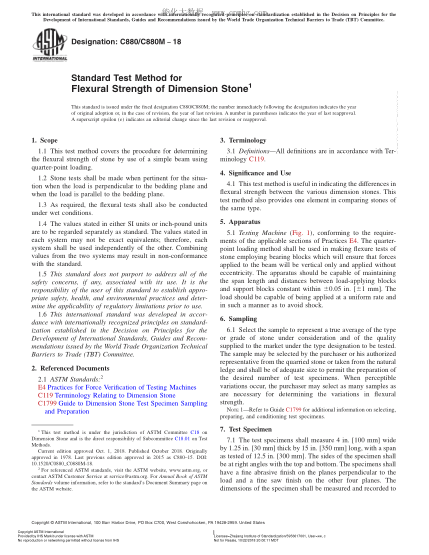 ASTM C880/C880M-2018  Standard Test Method for Flexural Strength of Dimension Stone