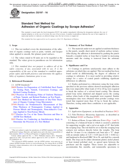 ASTM D2197-2016 通過(guò)刮附著物測(cè)定有機(jī)涂層附著性的方法 Standard Test Method for Adhesion of Organic Coatings by Scrape Adhesion