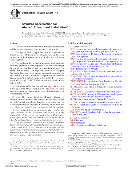 ASTM F3062/F3062M-2019 發(fā)動機系統(tǒng)安裝規(guī)格 Standard Specification for Aircraft Powerplant Installation