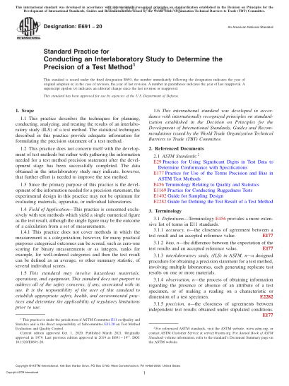 ASTM E691-2020  Standard Practice for Conducting an Interlaboratory Study to Determine the Precision of a Test Method