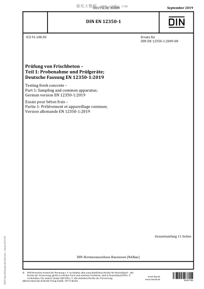 DIN EN 12350-1-2019  Testing fresh concrete - Part 1: Sampling and common apparatus