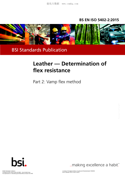 BS EN ISO 5402-2-2015 皮革 耐折牢度的測定 第2部分:鞋面彎曲法 Leather. Determination of flex resistance. Vamp flex method
