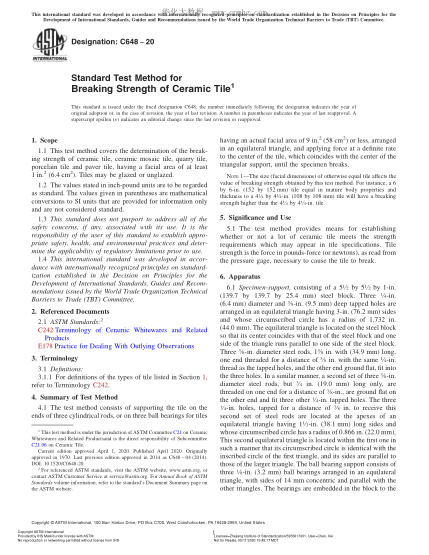 ASTM C648-2020  Standard Test Method for Breaking Strength of Ceramic Tile