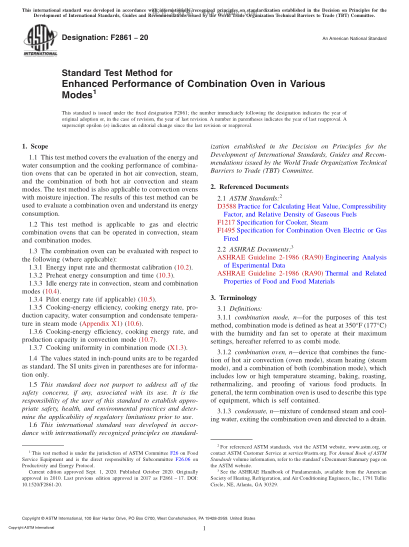 ASTM F2861-2020  Standard Test Method for Enhanced Performance of Combination Oven in Various Modes