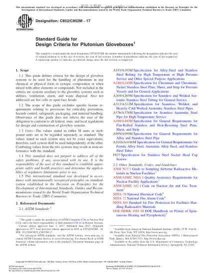 ASTM C852/C852M-2017钚手套式操作箱設(shè)計(jì)規(guī)則指南Standard Guide for Design Criteria for Plutonium Gloveboxes