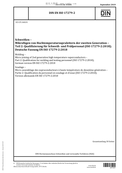 DIN EN ISO 17279-2-2019  Welding - Micro joining of 2nd generation high temperature superconductors - Part 2: Qualification for welding and testing personnel