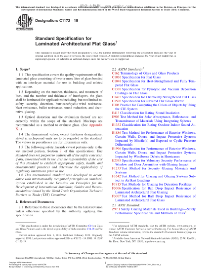 ASTM C1172-2019 疊層建筑平板玻璃規(guī)格 Standard Specification for Laminated Architectural Flat Glass