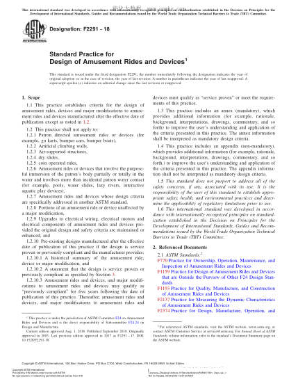 ASTM F2291-2018  Standard Practice for Design of Amusement Rides and Devices