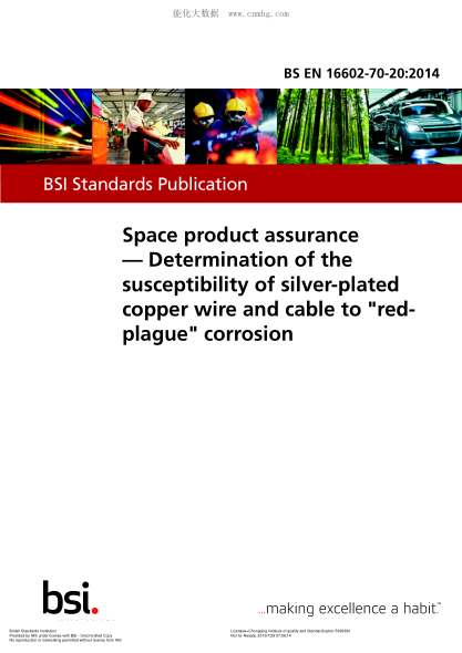 BS EN 16602-70-20-2014 航空項(xiàng)目管理 鍍銀銅線和電纜“紅色瘟疫”腐蝕的敏感性測(cè)定 Space product assurance. Determination of the susceptibility of silver-plated copper wire and cable to "red-plague" corrosion