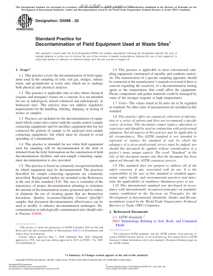 ASTM D5088-2020  Standard Practice for Decontamination of Field Equipment Used at Waste Sites