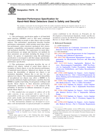 ASTM F3278-2019 安保用手持式金屬探測器性能規(guī)范 Standard Performance Specification for Hand-Held Metal Detectors Used in Safety and Security