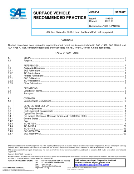 SAE J1699-2-2017   (R) Test Cases For Obd-Ii Scan Tools And I/M Test Equipment