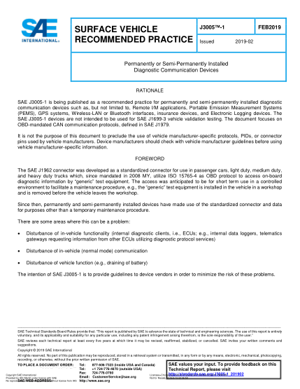 SAE J3005-1-2019  Permanently Or Semi-Permanently Installed Diagnostic Communication Devices