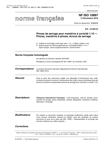 NF E62-512-2016 錐度比為1:10刀桿的夾套--夾套、刀桿和螺母 Collets for tool holders with taper ratio 1-10 - Collets, holders, nuts
