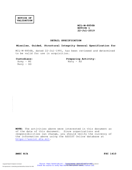 NAVY MIL-M-8856B VALID NOTICE 1-2019  Missiles, Guided, Structural Integrity General Specification For