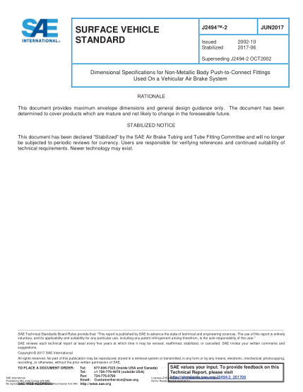 SAE J2494-2-2017   Dimensional Specifications For Non-Metallic Body Push-To-Connect Fittings Used On A Vehicular Air Brake System
