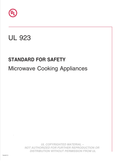 UL 923-2013  UL Standard for Safety Microwave Cooking Appliances Seventh Edition