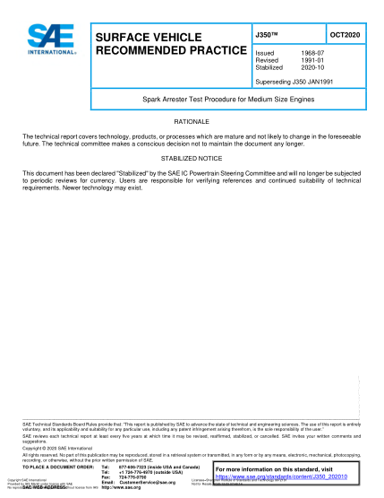 SAE J350-2020  Spark Arrester Test Procedure For Medium Size Engines
