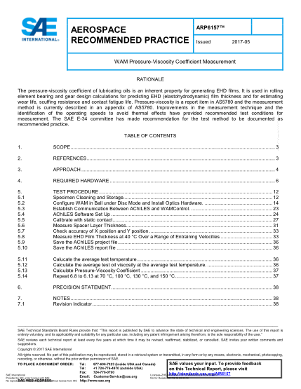 SAE ARP6157-2017  Wam Pressure-Viscosity Coefficient Measurement
