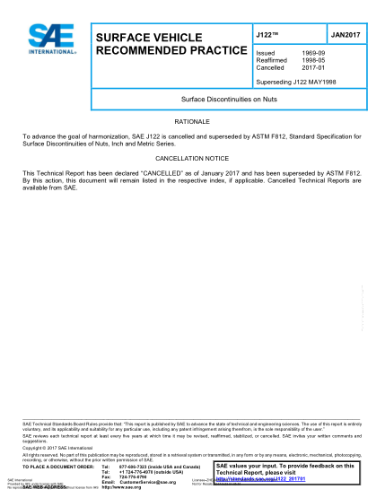 SAE J122-2017   Surface Discontinuities On Nuts