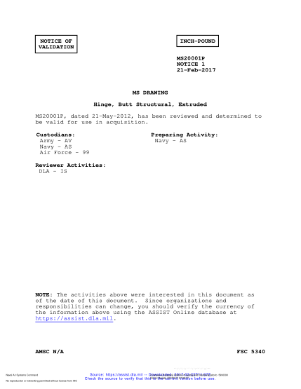 NAVY MS20001 REV P VALID NOTICE 1-2017  Hinge,Butt Structural,Extruded