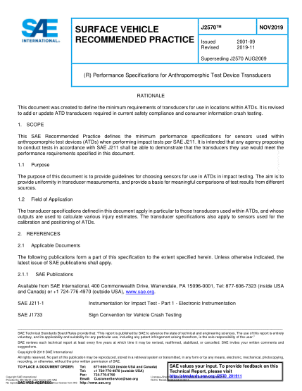 SAE J2570-2019  (R) Performance Specifications for Anthropomorphic Test Device Transducers