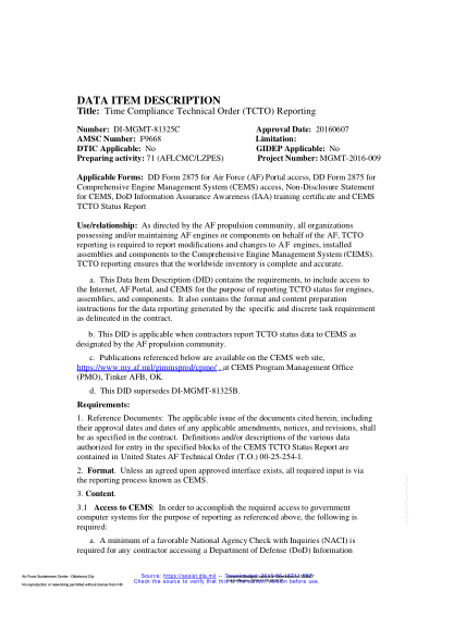 NAVY DI-MGMT-81325C-2016  Time Compliance Technical Order (TCTO) Reporting
