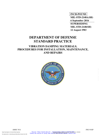 NAVY MIL-STD-2148A-2016  Vibration Damping Materials,Procedures For Installation,Maintenance,And Repairs