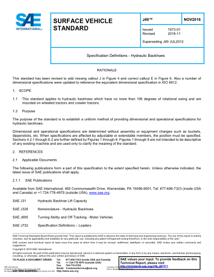 SAE J49-2018  Specification Definitions - Hydraulic Backhoes