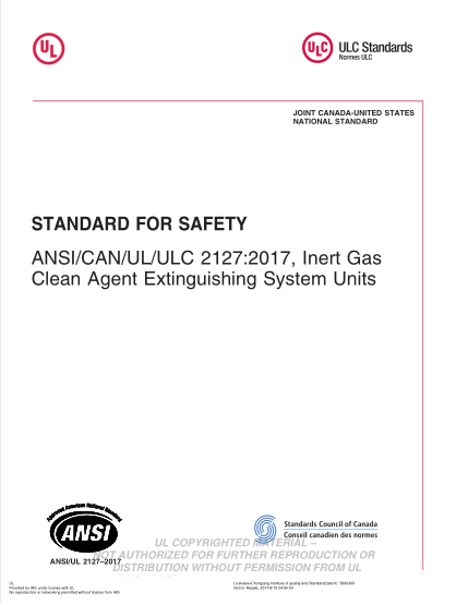 UL 2127-2017 惰性氣體清潔滅火設(shè)備 Ul Standard For Safety Inert Gas Clean Agent Extinguishing System Units (Third Edition)