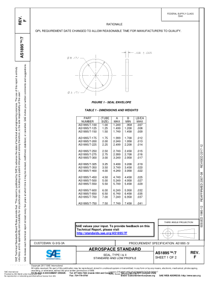 SAE AS1895/7F-2017  Seal, Type I & Ii Standard And Low Profile