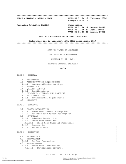 NAVY UFGS-31 31 16.19-2016   Termite Control Barriers (Incorporating Change 1: May 1, 2017)