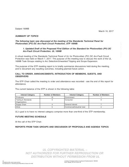 UL 1699B BULLETIN-2017   UL Standard for safety Outline of Investigation for Photovoltaic (PV) DC Arc-Fault Circuit Protection