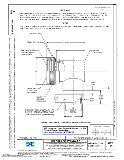 SAE AS85049/90D-2017  (R) Connector Accessories, Electrical, Backshell, 90°, Self-Locking, Shield Band Termination, (Rfi/Emi), Shrink Sleeve Accommodation, Category 3B (For Mil-Dtl-38999 Series Iii And Iv Connectors)