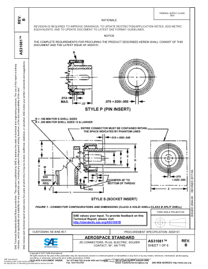 SAE AS31081B-2017  (R) Connectors,Plug,Electric,Solder Contact,90°,An Type