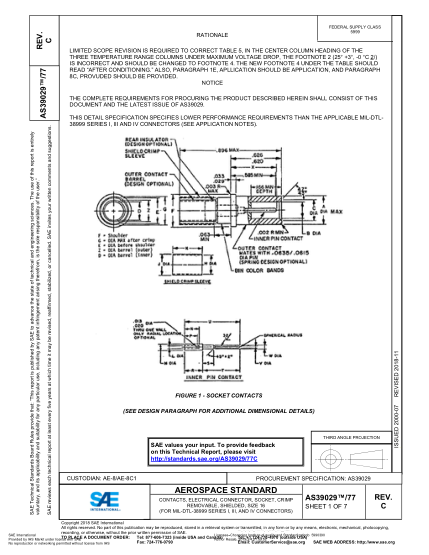 SAE AS39029/77C-2018  Contacts, Electrical Connector, Socket, Crimp Removable, Shielded, Size 16 (For Mil-Dtl-38999 Series I, Iii, And Iv Connectors)
