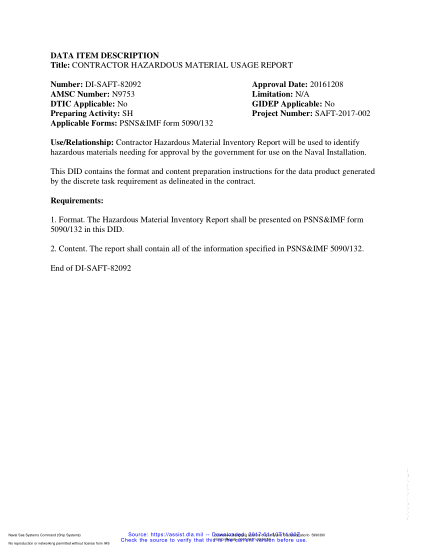 NAVY DI-SAFT-82092-2016  Contractor Hazardous Material Usage Report
