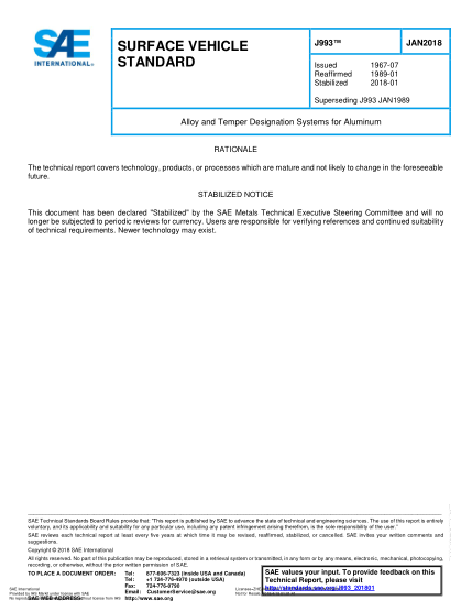 SAE J993-2018  Alloy And Temper Designation Systems For Aluminum