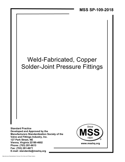 MSS SP-109-2018  Weld-Fabricated, Copper Solder-Joint Pressure Fittings