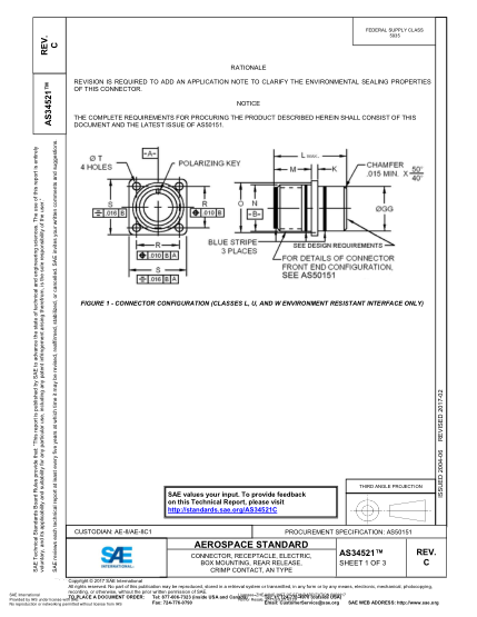 SAE AS34521C-2017  Connector,Receptacle,Electric,Box Mounting,Rear Release,Crimp Contact,An Type
