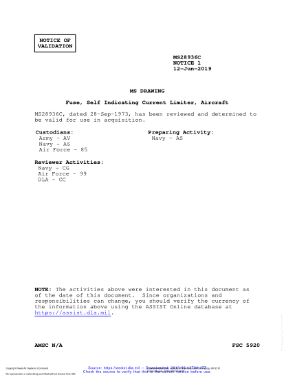 NAVY MS28936 REV C VALID NOTICE 1-2019  Fuse, Self Indicating Current Limiter, Aircraft